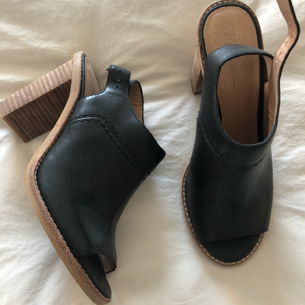 Madewell Black Leather Healed Mules